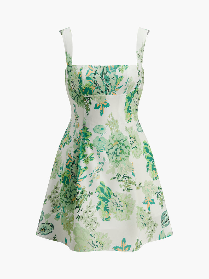 Romy Women's Floral Dress | Backless, Bow, Square Neck