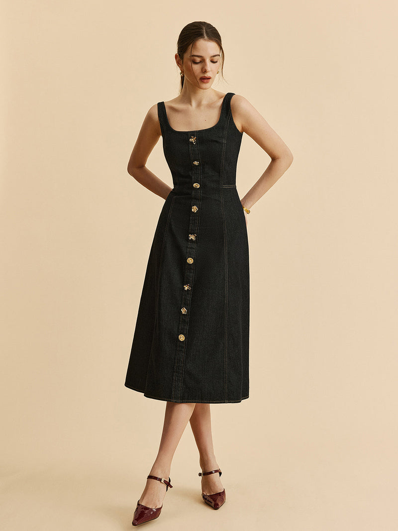 Tallulah Women's Dress | Slim Fit, Denim, Square Neck