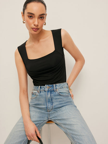 Odette Women's Pleated Tank Top - fabric and finish detail