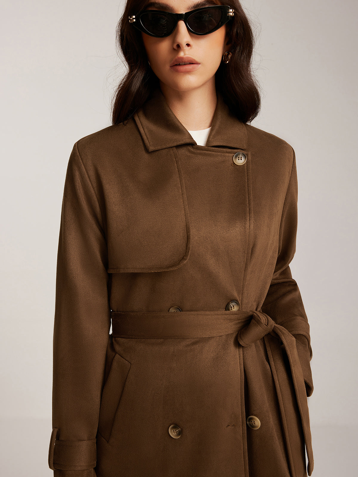 Ruby Women's Suede Trench Coat - full-length view