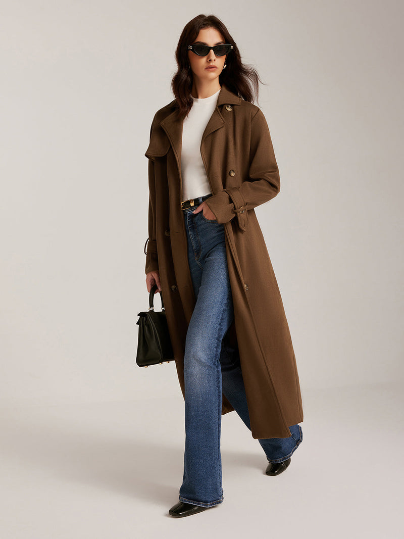 Ruby Women's Suede Trench Coat | Belted, Long Sleeve, Button