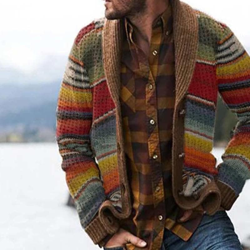 Ulric Men's Striped Cardigan - styled view