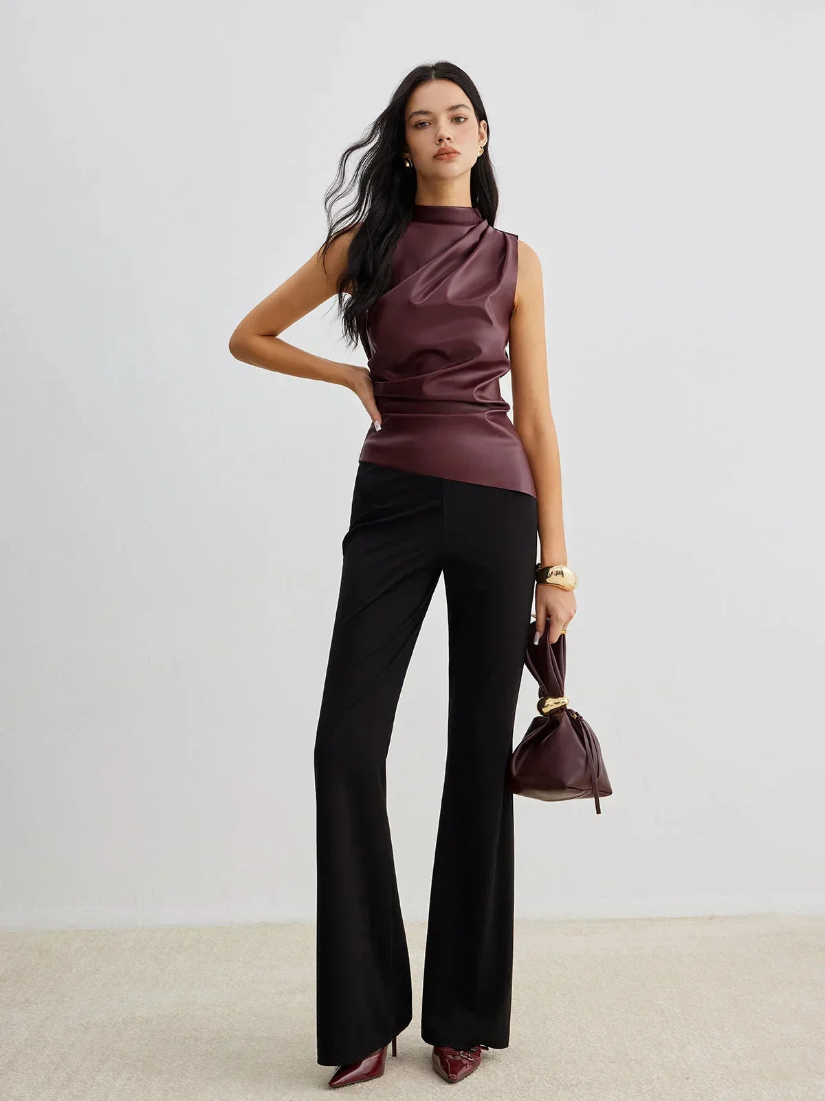 Sable Women's Satin Top - fabric and finish detail