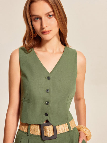 Edith Women's Linen Shorts - close-up detail