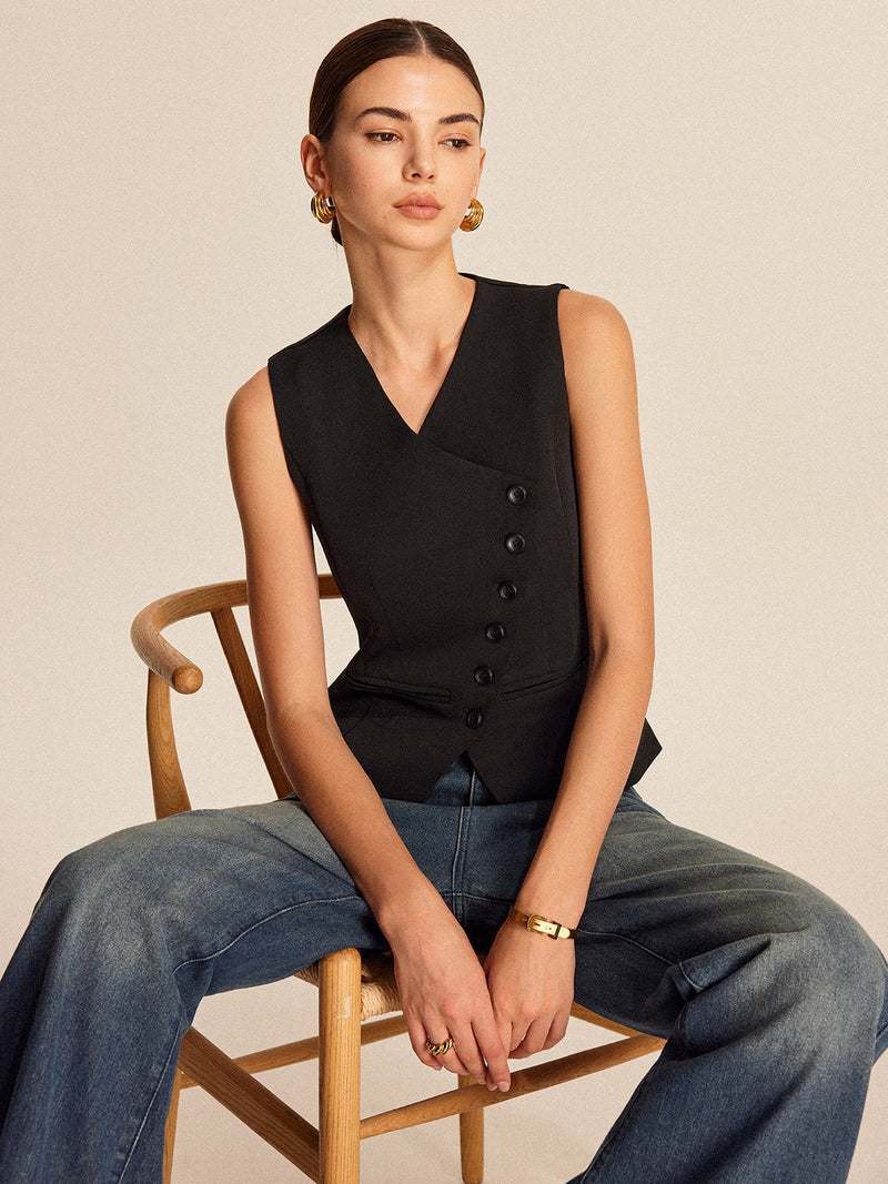 Giselle Women's Vest | V-neck, Sleeveless, Button