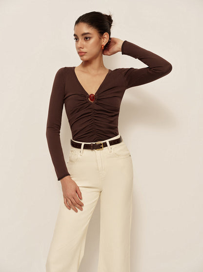 Cleo Women's Pleated Top - fabric and finish detail