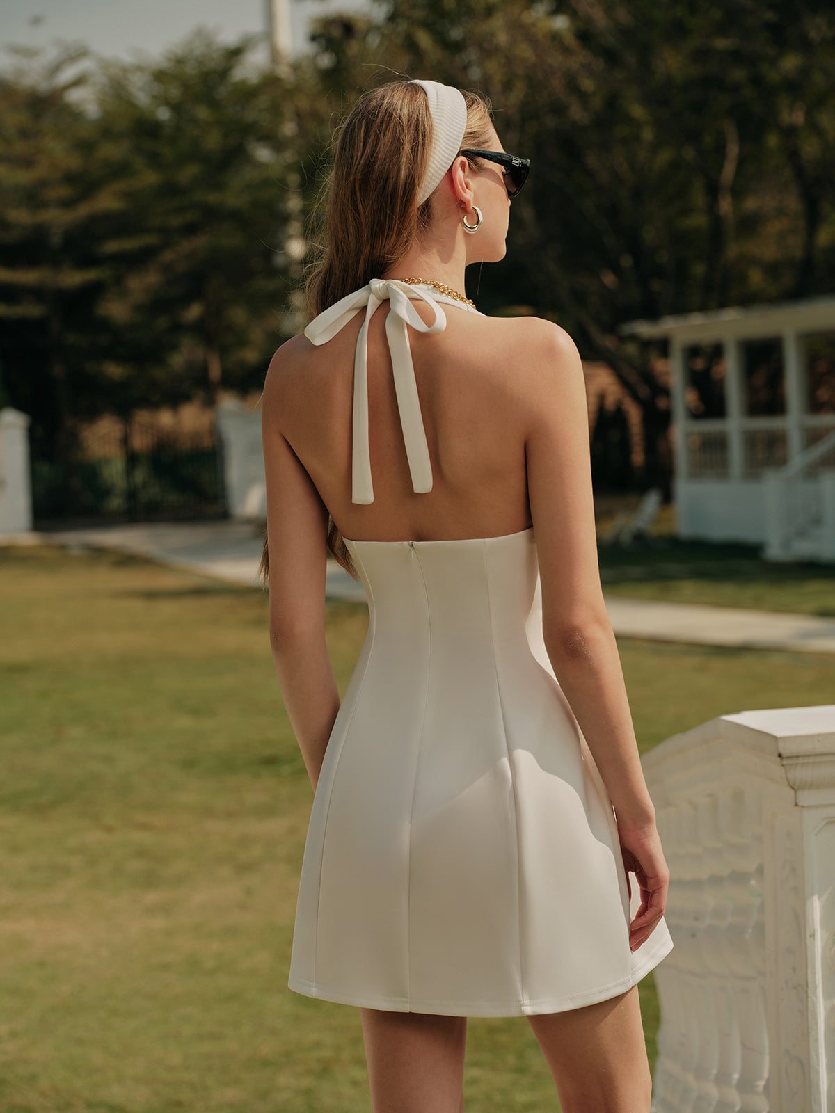 Odette Women's Pleated Dress - fabric and finish detail