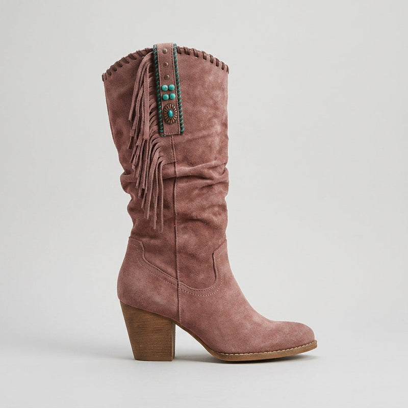 Ines Women's Suede Knee-high Boots - close-up detail