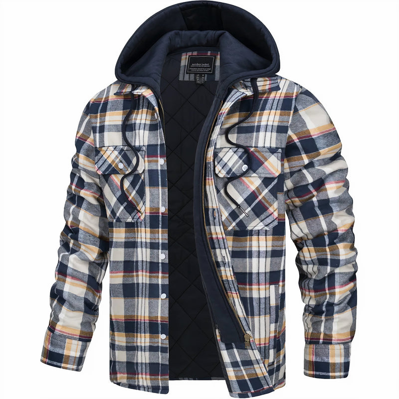 Kester Men's Plaid Jacket | Quilted, Bomber, Hooded