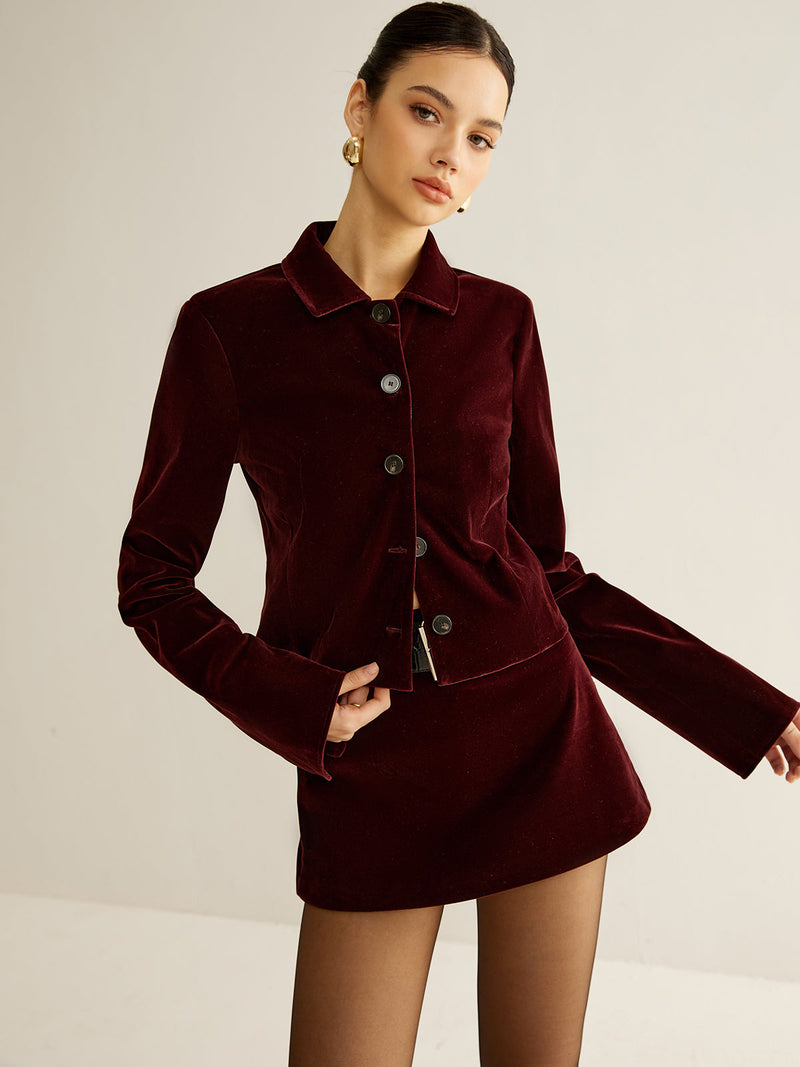Beatrix Women's Blazer | Velvet, Lapel, Long Sleeve