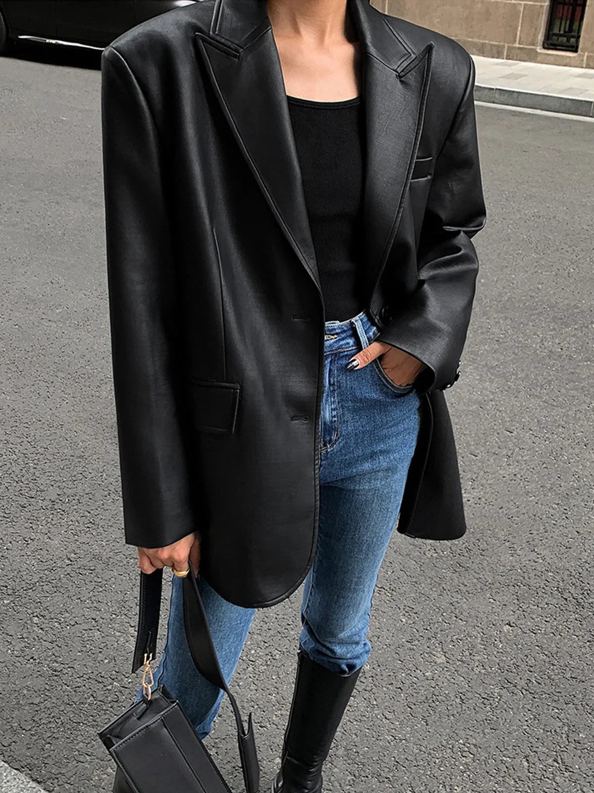 Rosa Women's Oversized Blazer - fabric and finish detail