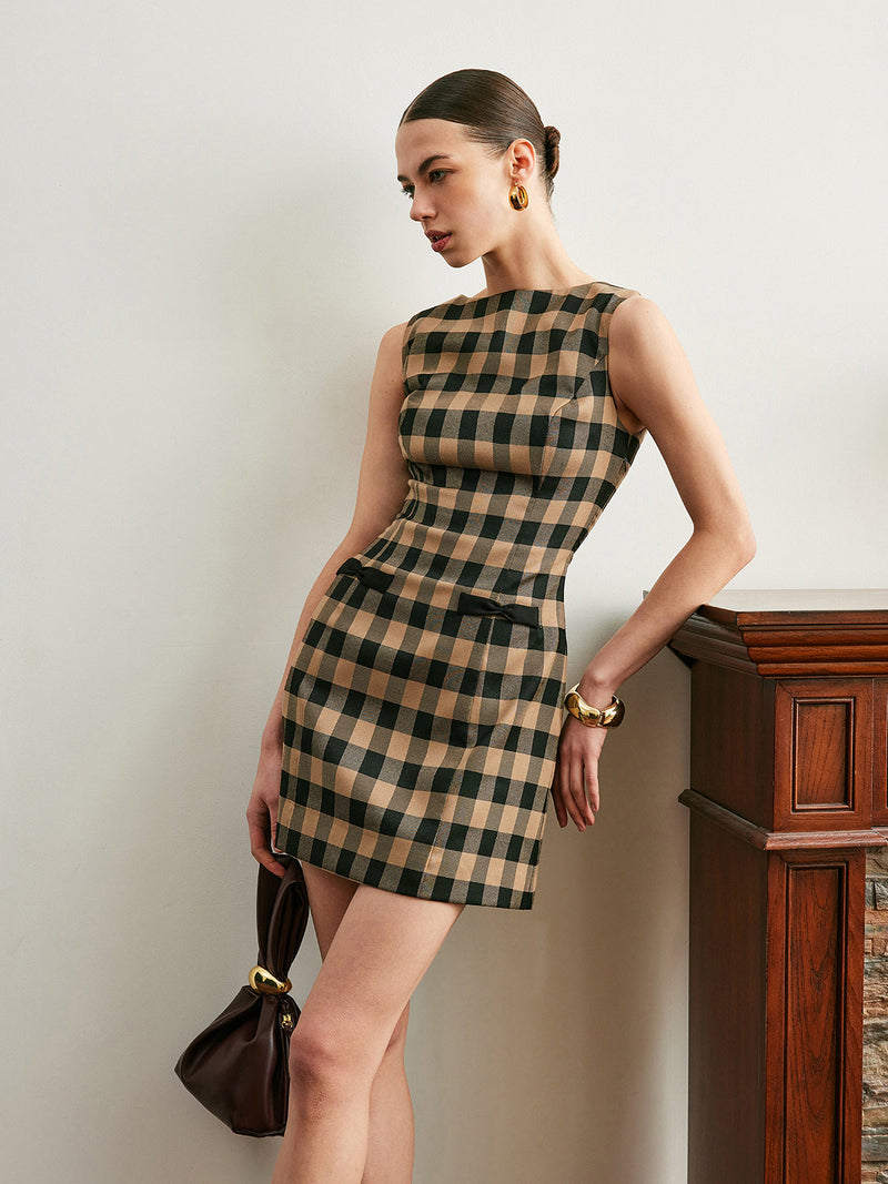 Elena Women's Plaid Dress | Vintage, Bow, Crew Neck