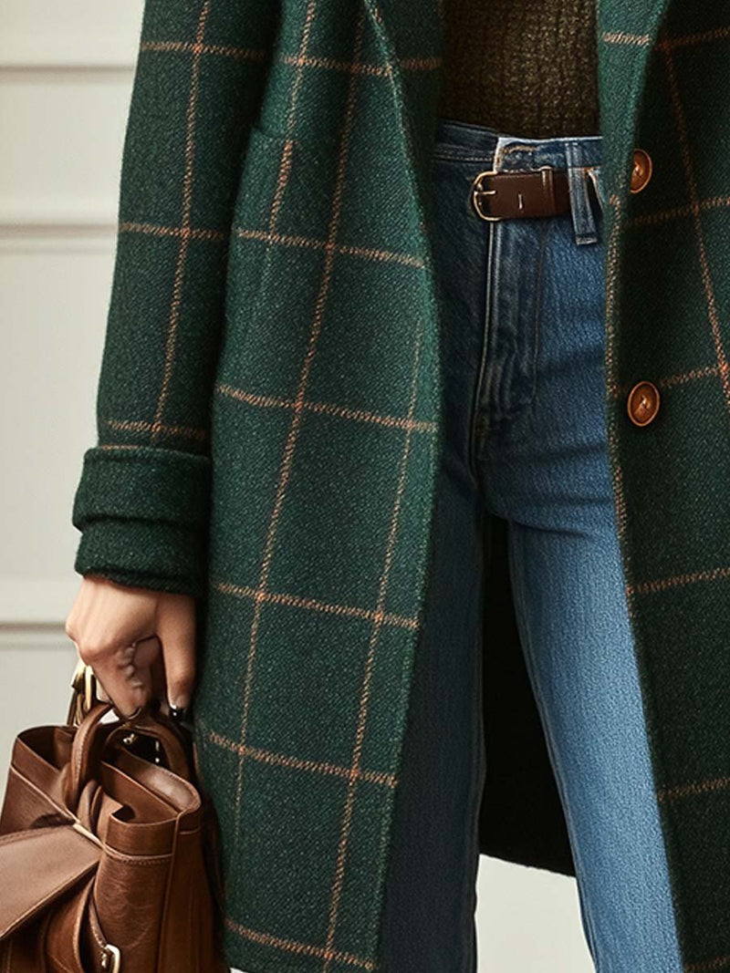 Esme Women's Plaid Coat - fabric and finish detail