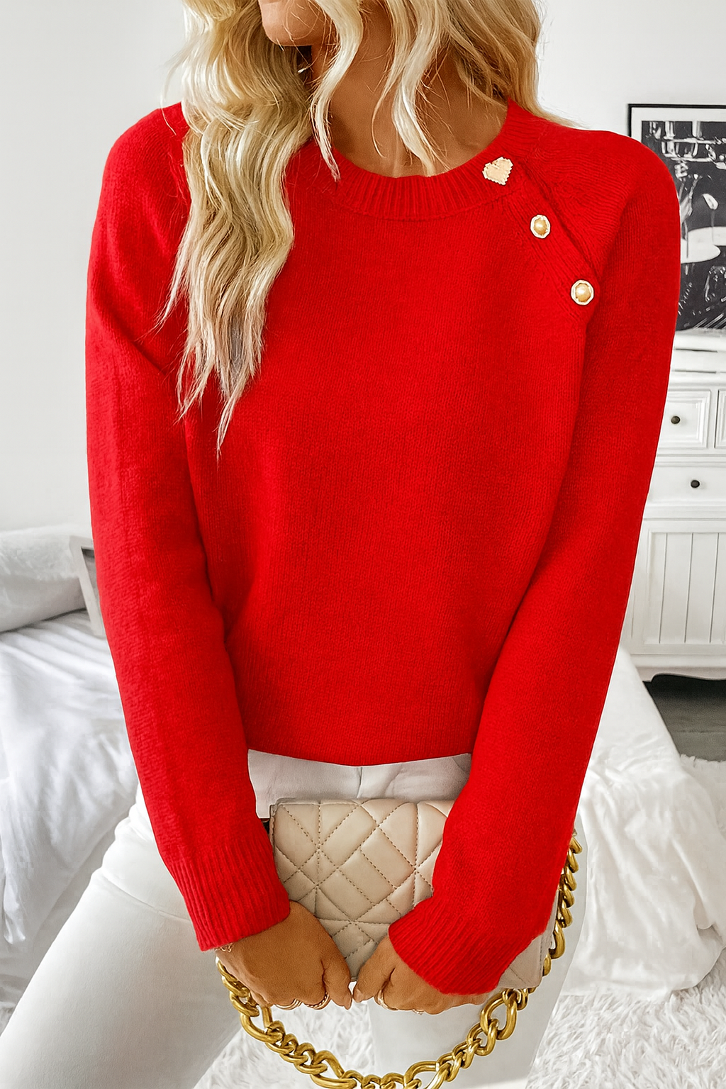 Fleur Women's Ribbed Knit Sweater - fabric and finish detail
