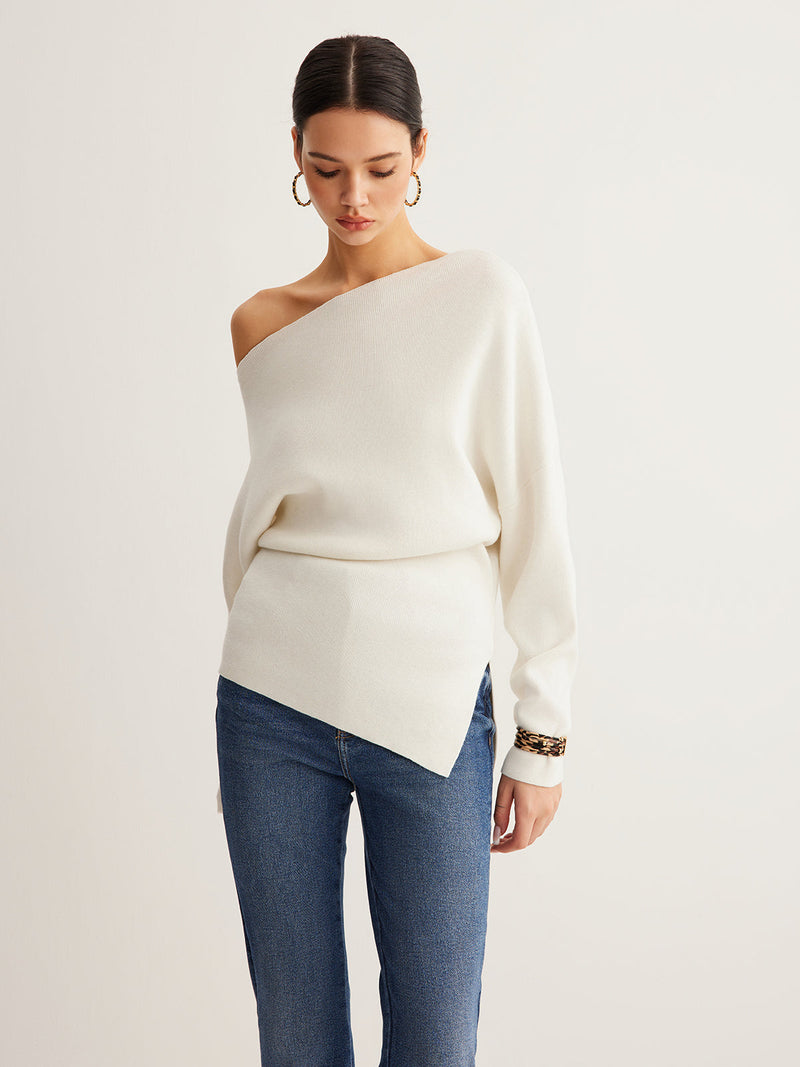 Hattie Women's Asymmetric Top | Pleated, Wool, Knit