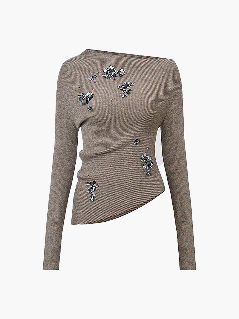 Ottilie Women's Asymmetric Top | Wool, Knit, Sequin